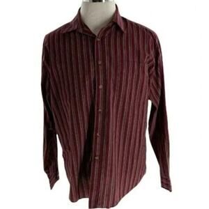Puritan Men's Maroon Striped  Resistant Button Up Shirts Long Sleeves Size Large